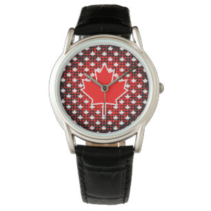Canadese Maple Leaf met Dot Pattern-achtergrond Horloge