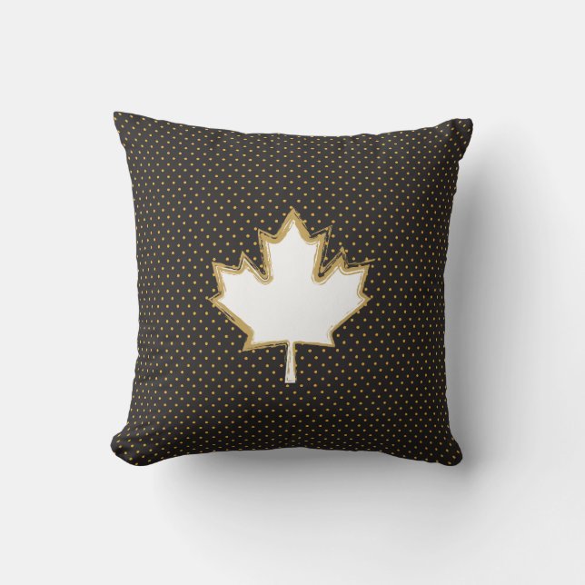 Canadese Maple Leaf over Gold Stippen Pattern Kussen (Voorkant)