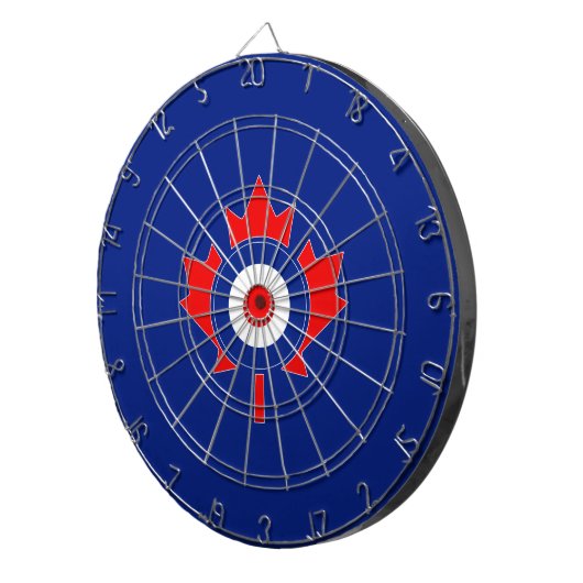 Canadese Maple Leaf Roundel Mod op blauw Dartbord (Voorkant Rechts)