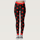Canadese Maple op Red en Black Leggings (Voorkant)