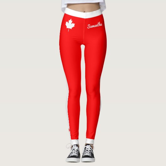 Canadese Maple op rood en wit Leggings (Voorkant)