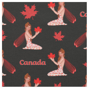 Canadese Mapleleaf Fairy op Black Fabric Stof