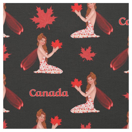 Canadese Mapleleaf Fairy op Black Fabric Stof (Close Up)
