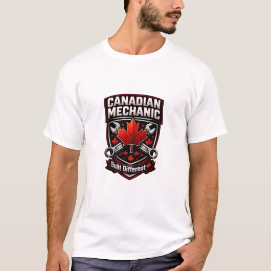 Canadese monteur 'Built Different' badge T-shirt (Voorkant)