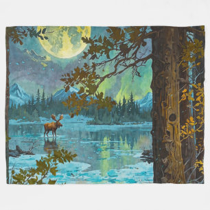 Canadese Moose & Winter Maan Fleece Deken