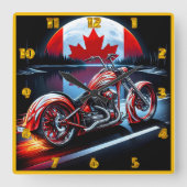Canadese motorfiets onder maanverlichte vlag vierkante klok (Voorkant)