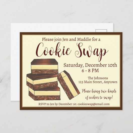 Canadese Nanaimo Bars Kerst Koekjes Uitwisselen Uitnodiging Briefkaart (Voorkant / Achterkant)