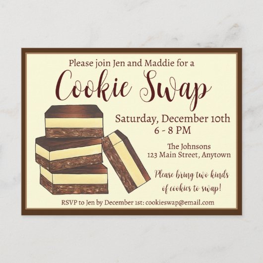 Canadese Nanaimo Bars Kerst Koekjes Uitwisselen Uitnodiging Briefkaart (Voorkant)