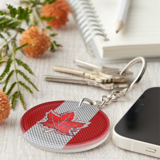 Canadese retro-stijl van de rode Maple Leaf Carbon Sleutelhanger (Voorkant Rechts)