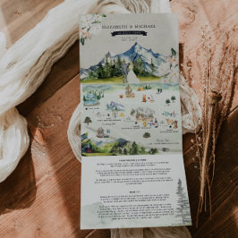 Canadese Rocky Mountains | Geïllustreerd Huwelijk Drieluik Uitnodiging