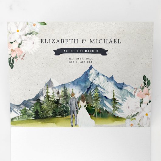 Canadese Rocky Mountains | Geïllustreerde bruiloft Drieluik Uitnodiging (Binnenzijde eerst)