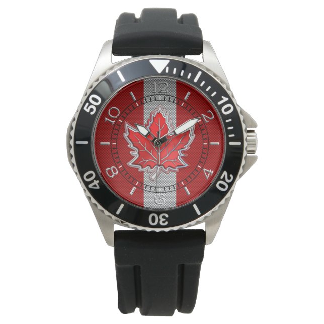 Canadese rode esdoorn blad koolstofvezel retro wij horloge (Voorkant)