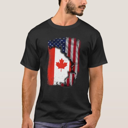 Canadese ROOTS Half-American Flag Patrioitc Canada T-shirt (Voorkant)