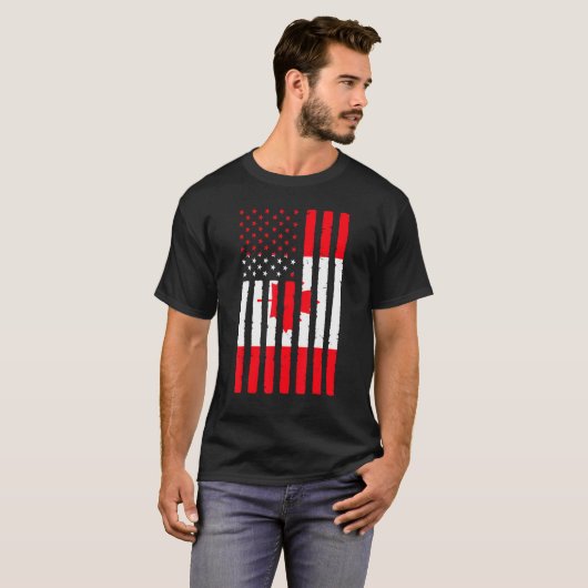 Canadese Roots USA Vlag Erfgoed Half Canada Ameri T-shirt (Voorkant volledig)