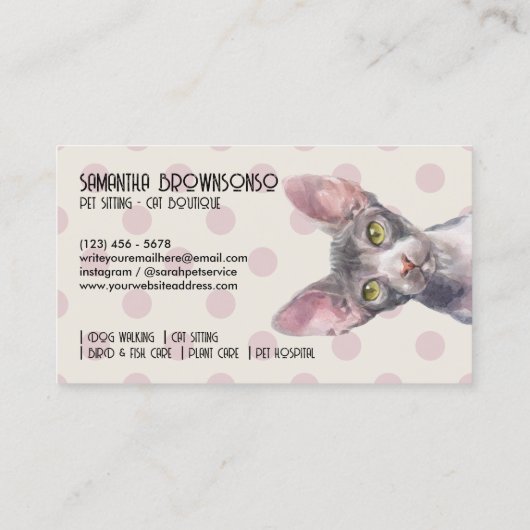 Canadese Sphynx Cat Dot Patroon Visitekaartje (Achterkant)
