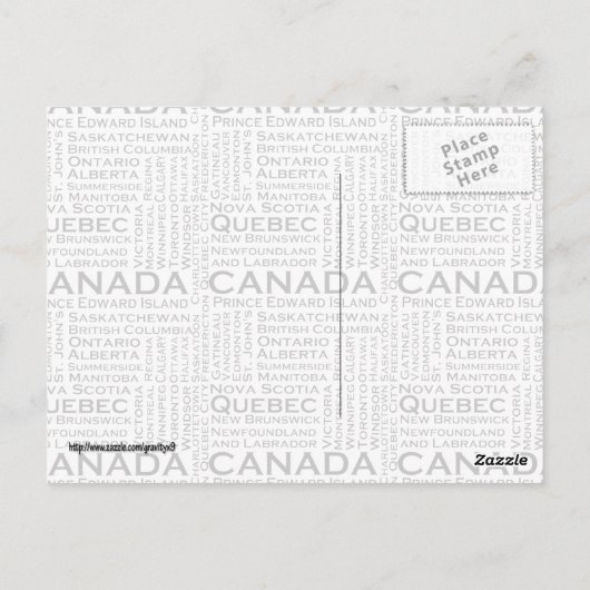 Canadese staten en steden briefkaart (Achterkant)