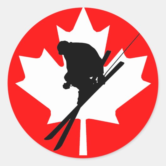 Canadese vlag afdaling skiën ronde sticker (Voorkant)