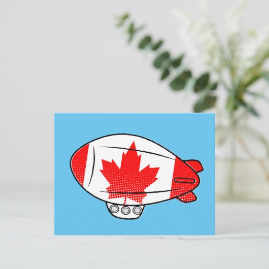 Canadese vlag Blimp ballon in blauwe lucht Custom Briefkaart (Staand voorkant)