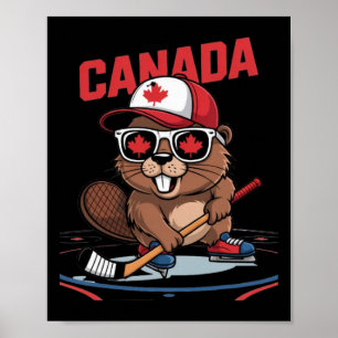 Canadese Vlag Esdoornblad Bever Hockeystick Zonneb Poster