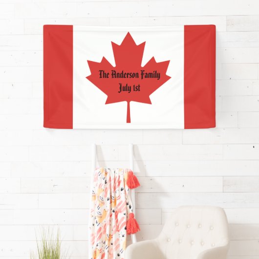 Canadese vlag familienaam 1 juli spandoek (Insitu)