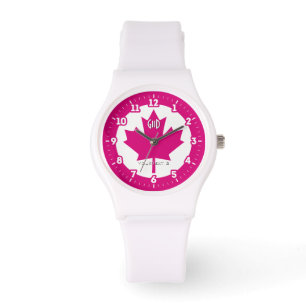 Canadese vlag Fuchsia Maple Leaf op een Horloge