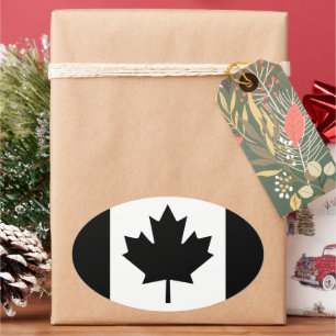 Canadese Vlag Grafisch in Zwart Ovale Sticker