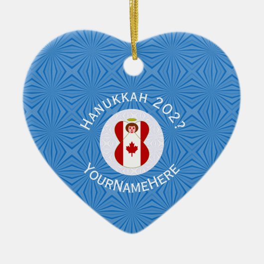 Canadese vlag Hanukkah Angel Naam Jaar Hart Keramisch Ornament (Voorkant)