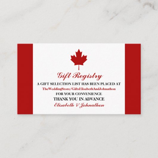 Canadese vlag Huwelijkscadeau Registry Informatiekaartje (Voorkant)