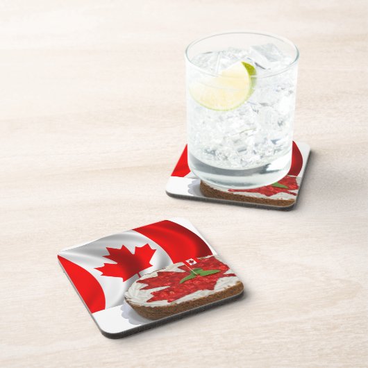 Canadese vlag met Cherry Maple Leaf Cake Onderzetter (Rechterzijde)