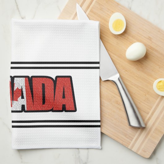 Canadese vlag met mapellef in typografische tekst theedoek (Quarter Fold)