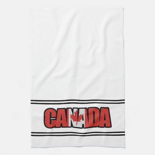 Canadese vlag met mapellef in typografische tekst theedoek (Verticaal)