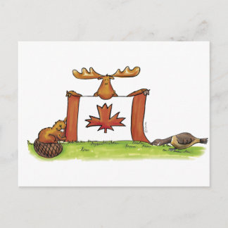 Canadese vlag met mouwen, bever en gans briefkaart