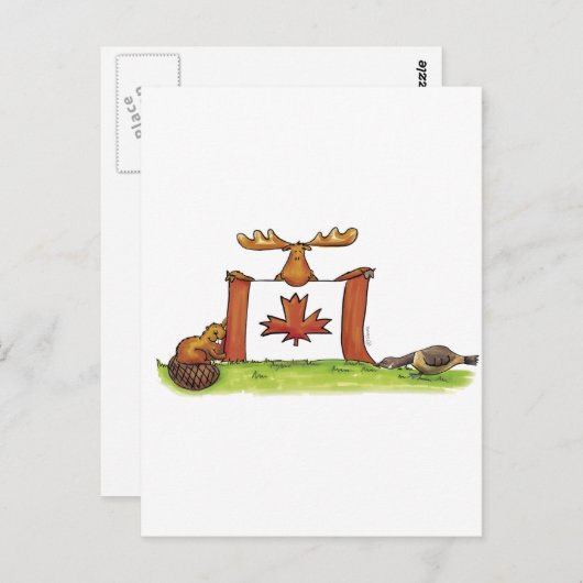 Canadese vlag met mouwen, bever en gans briefkaart (Voorkant / Achterkant)