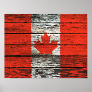 Canadese vlag met ruw houtachtig effect poster