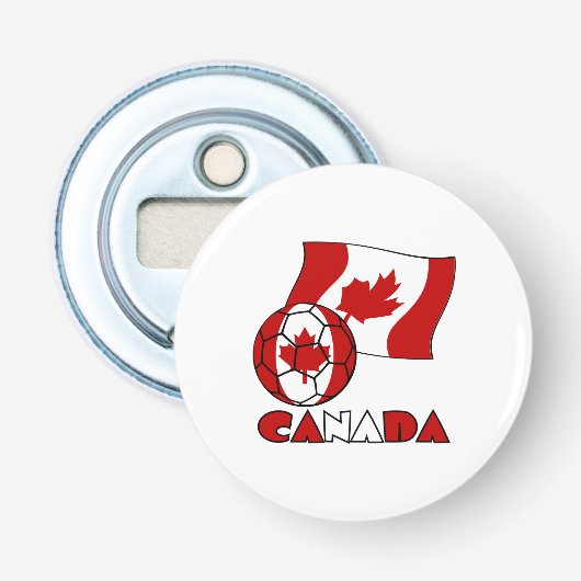 Canadese vlag met voetbal button flesopener (Voorkant)