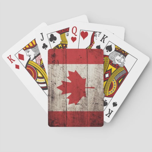 Canadese vlag op oude houten korrels pokerkaarten (Achterkant)