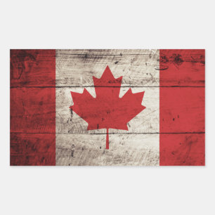 Canadese vlag op oude houten korrels rechthoekige sticker