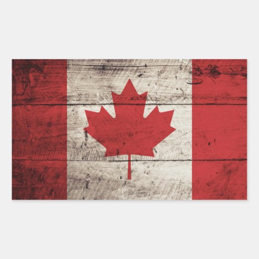 Canadese vlag op oude houten korrels rechthoekige sticker (Voorkant)