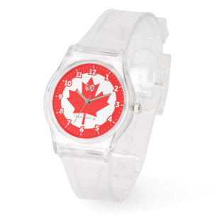 Canadese vlag Rode esdoornblad op een Horloge