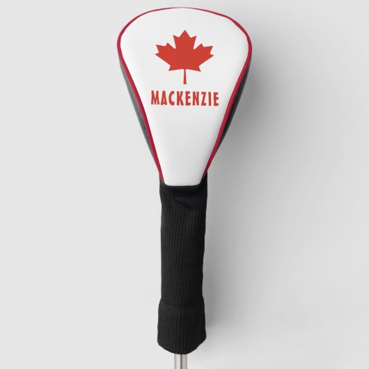 Canadese Vlag Rood Esblad Canada Dag Naam Tekst Golfheadcover (Voorkant)