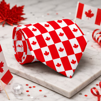 Canadese Vlag Rood Wit Esdoornblad Schaakbord Patr Stropdas