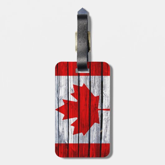 Canadese vlag Rustic Wood Bagagelabel (Achterkant verticaal)