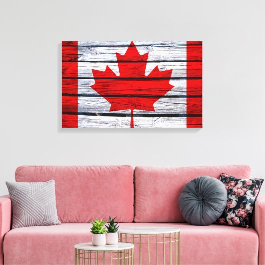Canadese vlag Rustic Wood Canvas Afdruk (Insitu (Woonkamer))