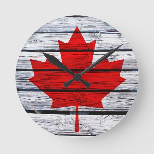 Canadese vlag Rustic Wood Ronde Klok (Voorkant)