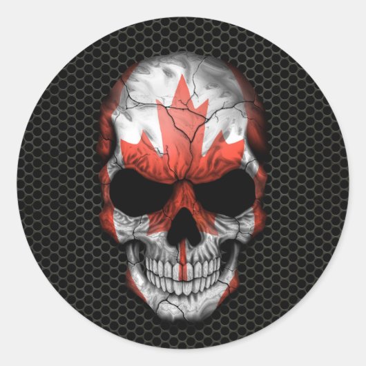 Canadese Vlag Schedel op Staal Mesh Graphic Ronde Sticker (Voorkant)