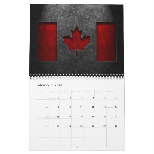 Canadese vlag Stone Texture Kalender (Feb 2026)
