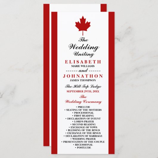 Canadese vlag Wedding Programmakaart (Voorkant / Achterkant)