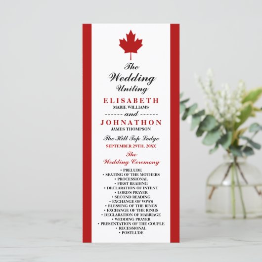 Canadese vlag Wedding Programmakaart (Staand voorkant)