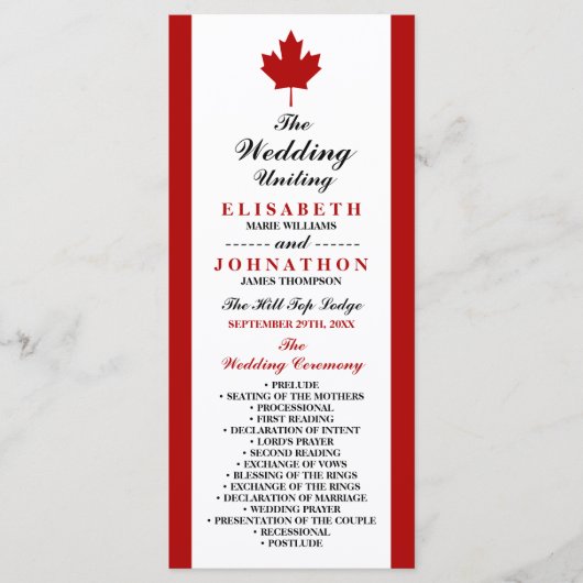 Canadese vlag Wedding Programmakaart (Voorkant)