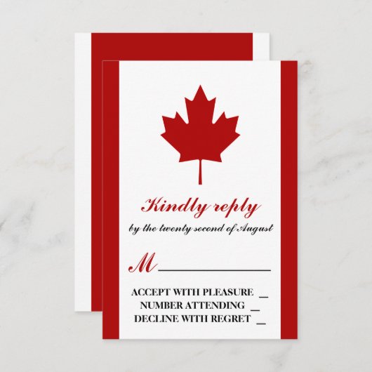 Canadese vlag Wedding RSVP Kaartje (Voorkant / Achterkant)